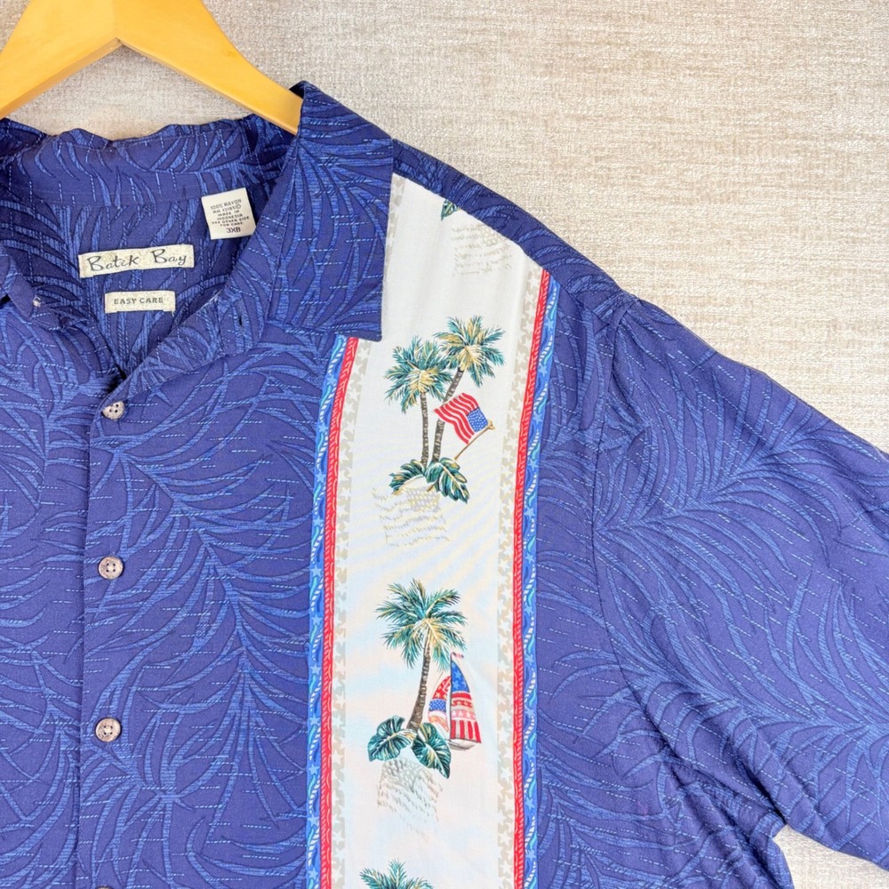 Batik Bay Men 3XB Tropical American Flag Palm Tree Rayon Hawaiian Camp Shirt BIG